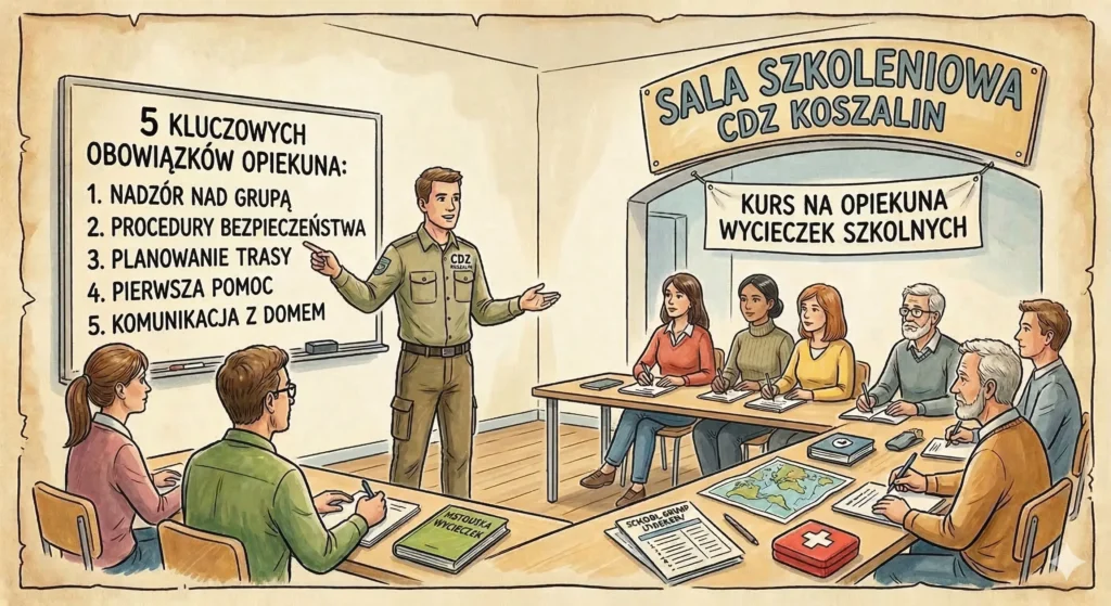 Nauczyciele uczestniczący w kursie na opiekuna wycieczek szkolnych w CDZ Koszalin