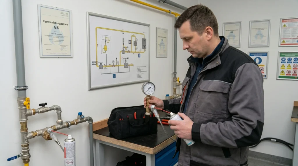 Instalator sprawdzający szczelność instalacji – uprawnienia gazowe G3 Koszalin