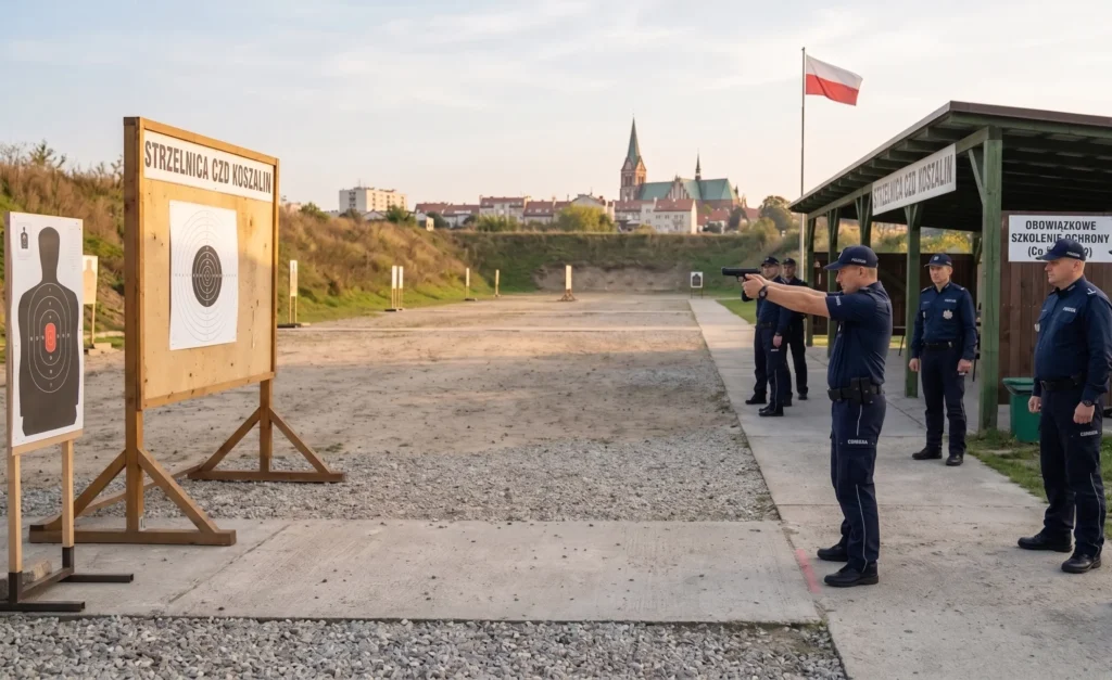 Strzelnica CDZ Koszalin podczas zajęć na obowiązkowe szkolenie ochrony co 5 lat