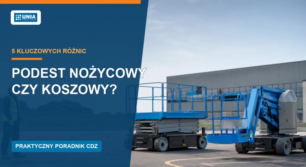 Podest nożycowy czy koszowy – Podest nożycowy i podest z wysięgnikiem ustawione na placu szkoleniowym
